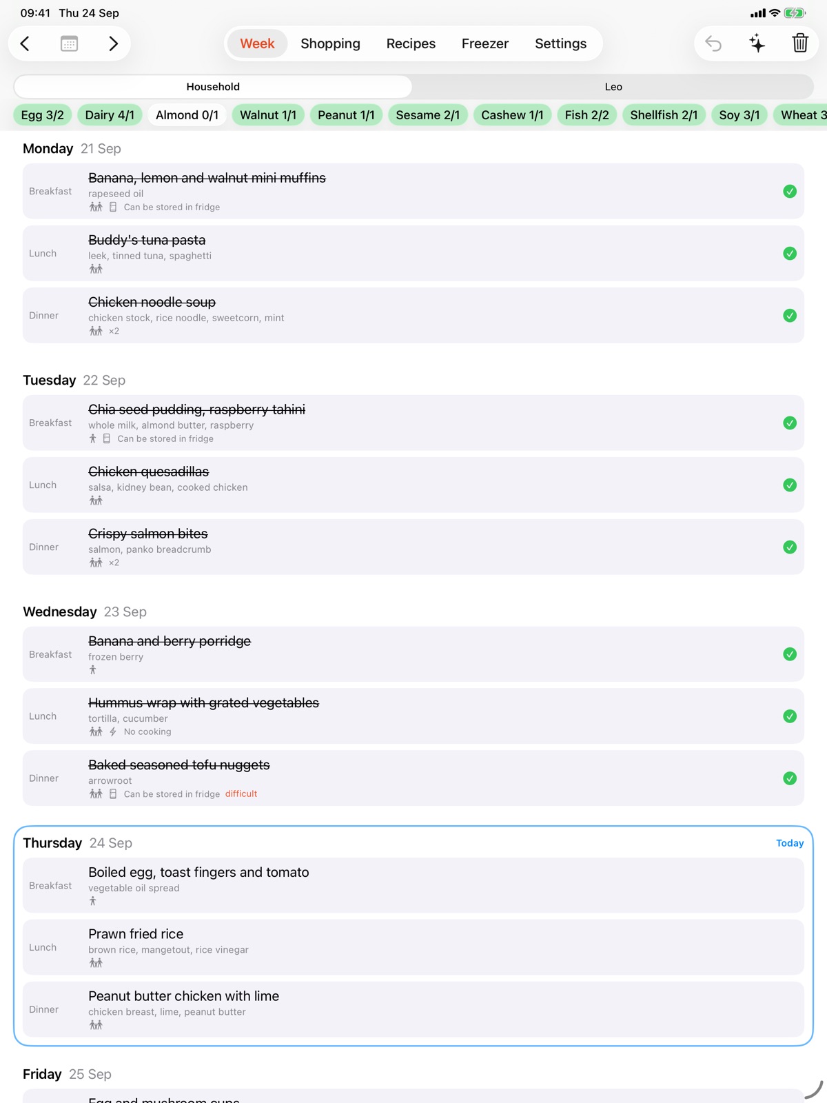 The same week on the iPad, shared through iCloud.